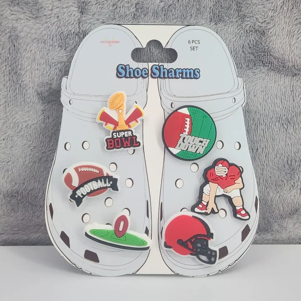NEW Set of 6 Football Themed Charms Button for Crocs Touchdown Helmet Super Bowl